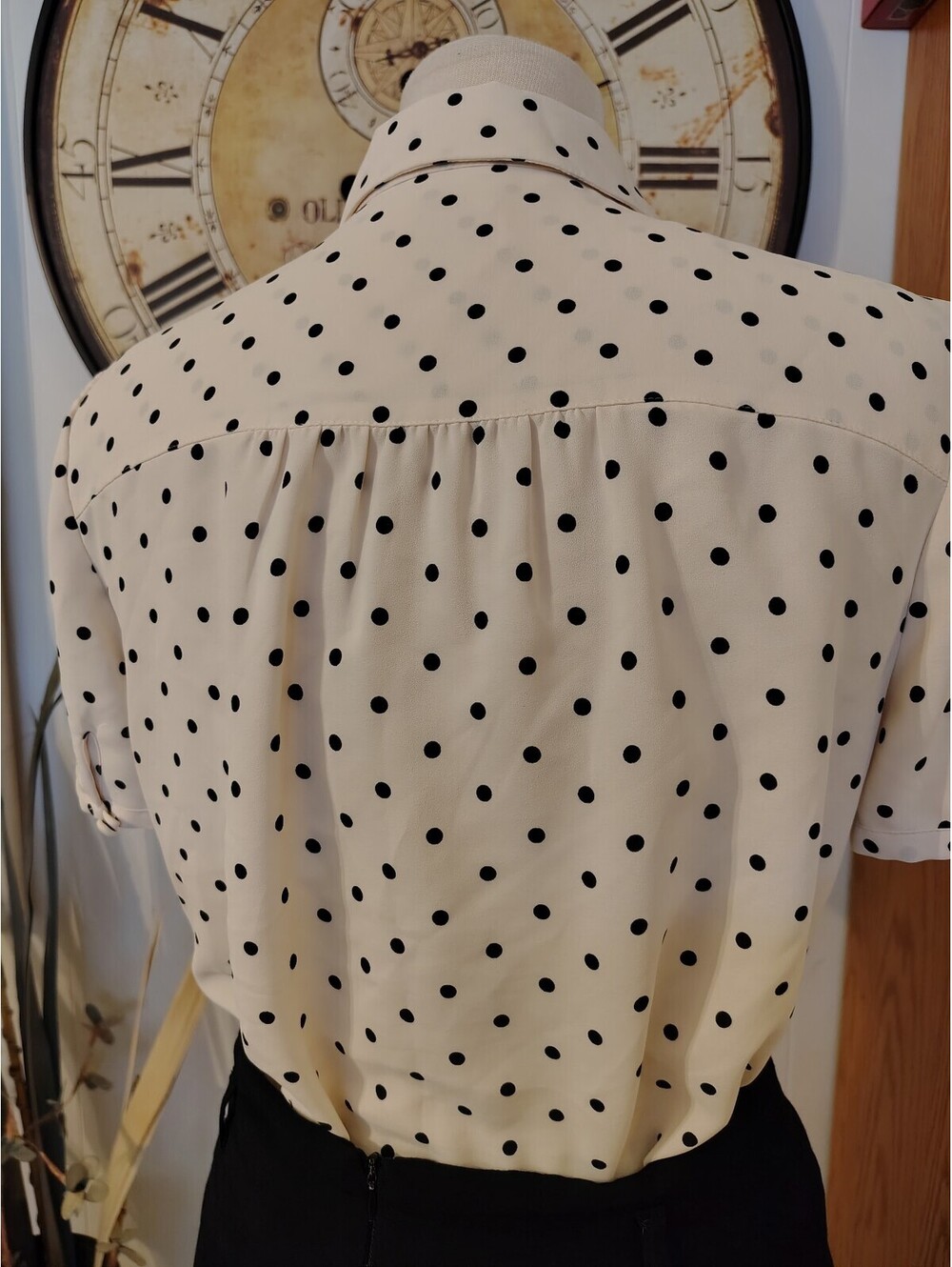 Vintage Style Cream Polka Dot Button-Up Blouse Small - Picture 7 of 9